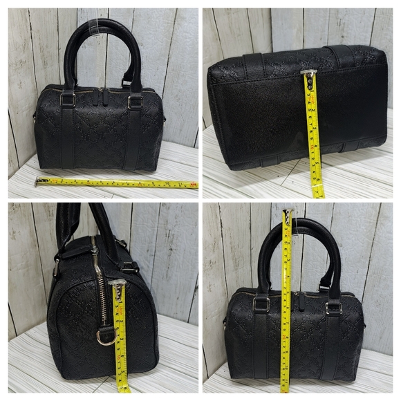 French Connection Logo Small Vgn Lthr Black Doctor 2Handle 2Pocket Zip Satchel - Picture 7 of 8